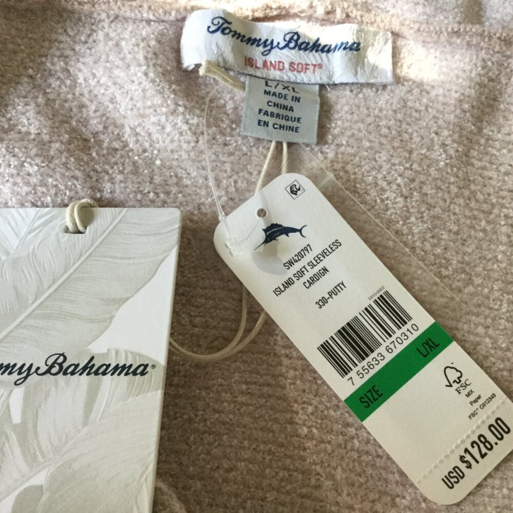 Tommy Bahama Women L - XL Island Soft Cardigan Sweater Open Front Beige NWT - Picture 6 of 10